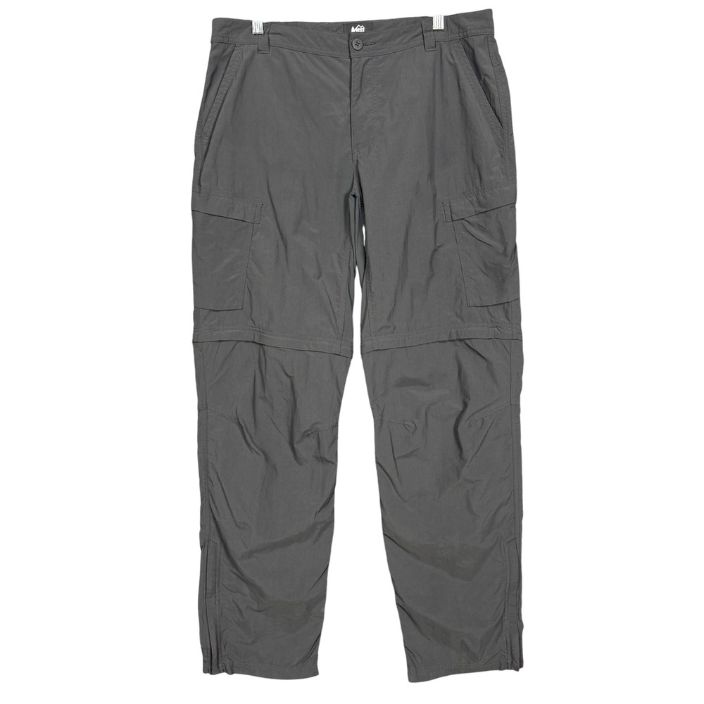 REI Pants Mens 38x36 Fits 38x34 Gray Relaxed Fit Hiking Cargo Convertible Shorts
